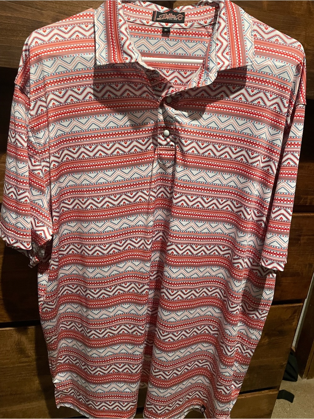 Rafter C western, pearl-snap Red & White Patterned Men's Short-Sleeve Polo